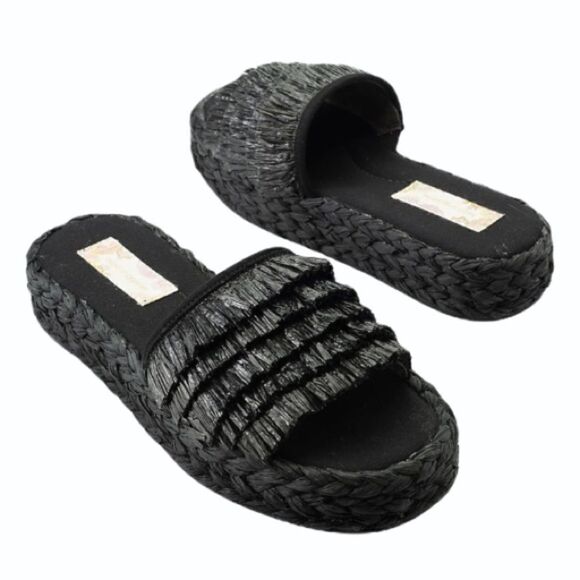 Band Of Gypsies Black Platform Raffia Slides 10 - Picture 1 of 10